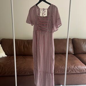 Old Navy Red and Blue  Ruched Tie Front Maxi Dress